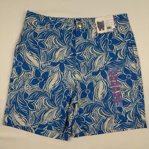 Stella Parker Woman's Shorts 6 Stretch Blue White Floral Tropical Hawaii NEW $46